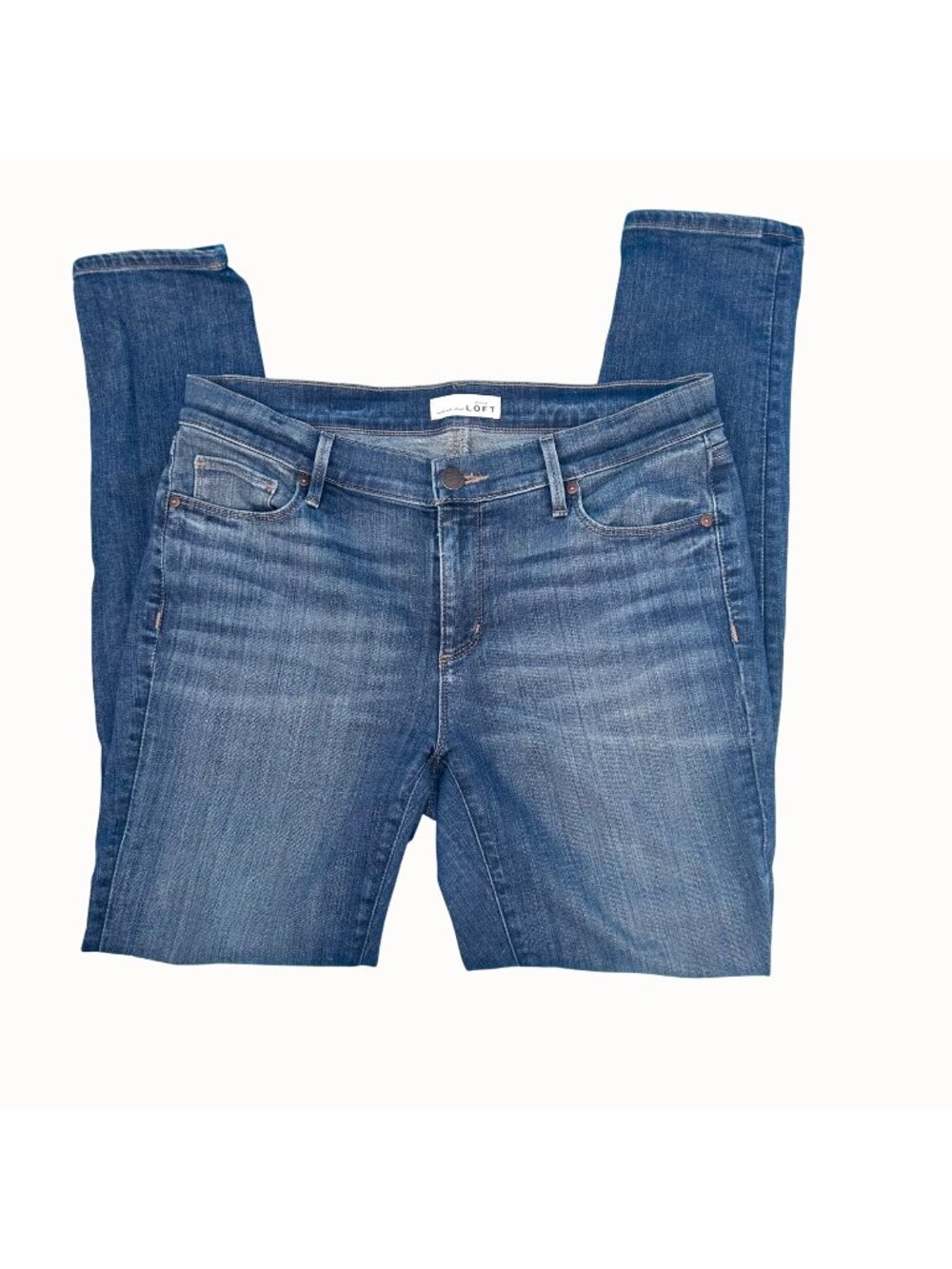 ANN TAYLOR LOFT WOMEN'S MID RISE BLUE DENIM MID/DARK WASH MODERN SKINNY JEANS 10